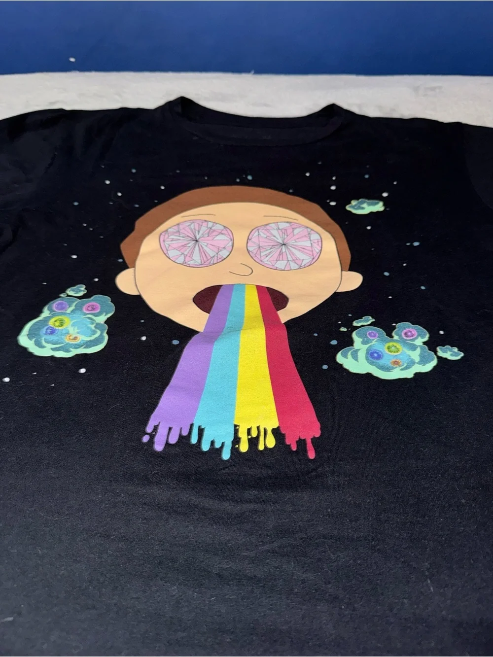 Mens Black Rick and Morty Rainbow Graphic tee